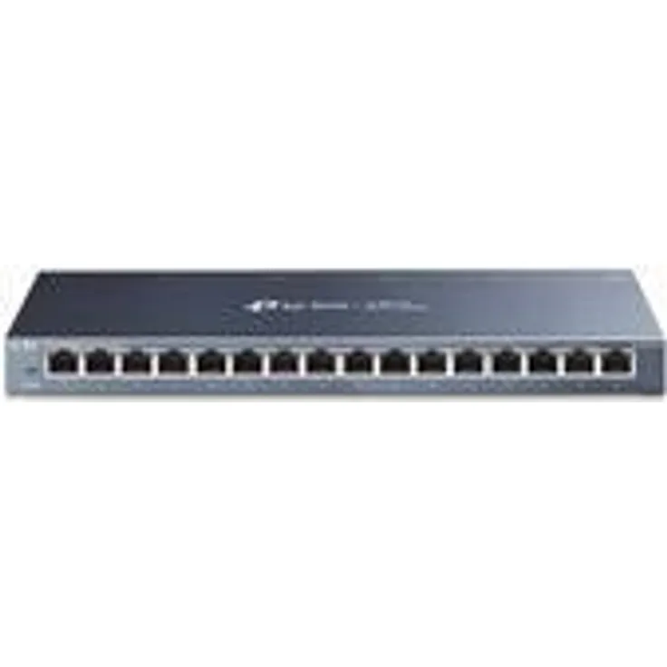 TP-Link TL-SG116 16-Ports Gigabit Netzwerk Switch (32 Gbit-S Switching-Kapazität, geschirmte RJ-45 Ports, Metallgehäuse, IGMP-snooping, Unmanaged, Plug-und-Play, lüfterlos) blau metallic