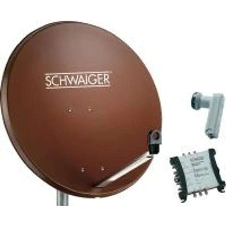 SCHWAIGER SAT Anlage 80 cm 6 Teilnehmer Quattro-LNB (ohne Switch) Ziegel-Rot mit Multischalter 5/6