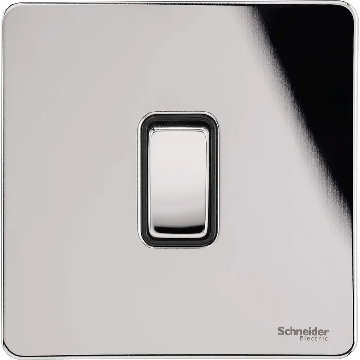 Schneider Electric Ultimate Steckdosenblende 16 AX Single 2-Wege-Schalter poliert chrom schwarz Einsatz