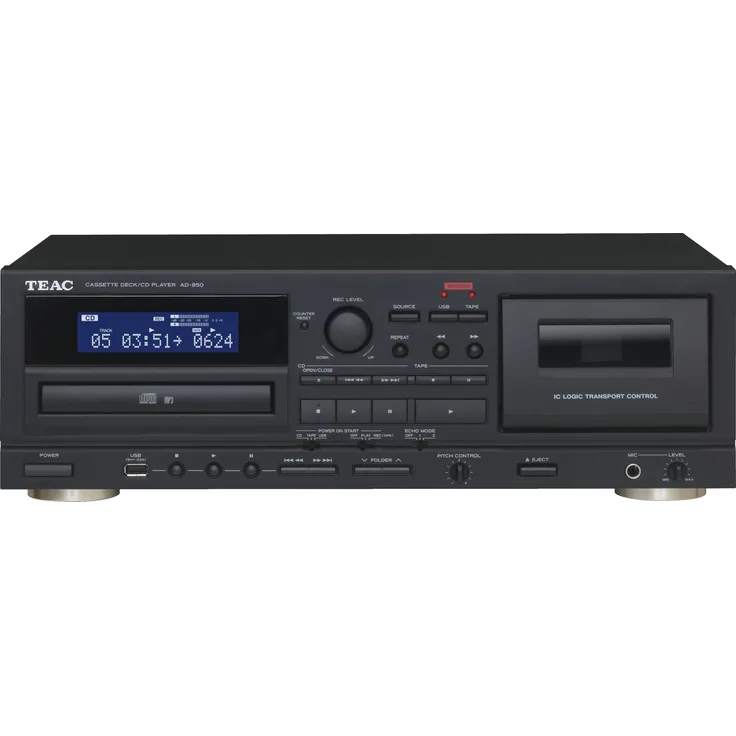 Teac AD-850(B) CD und Kassetten Player (Tapedeck, CD Musik-Spieler, mit Aufnahmefunktion für USB-Speicher, Karaoke-Funktion, Mikrofoneingang, CD-R-RW und MP3-Wiedergabe), Schwarz