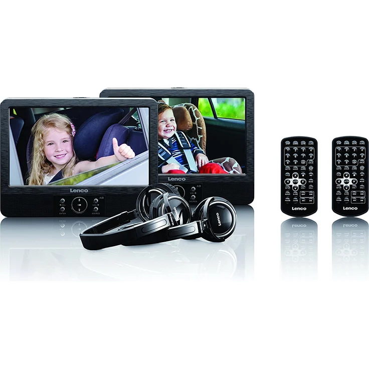 Lenco DVP-939 9-Zoll Tragbares DVD-Player Set unabhängig ansteuerbar USB und SD-MMC Anschluss integrierter Akku Schwarz – Bild 1
