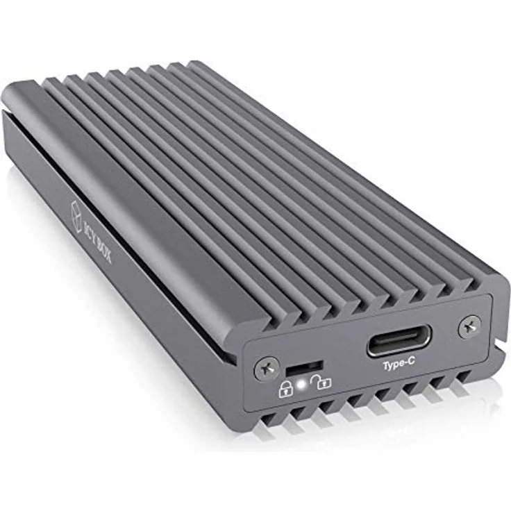 ICY BOX SSD M.2 NVMe Gehäuse, USB 3.1 (Gen2, 10 Gbit-s), Kühlsystem, USB-C, USB-A, PCIe M-Key, Aluminium, grau