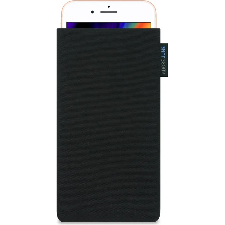 Adore June Classic Schwarz Tasche für iPhone 8 Plus Handytasche aus widerstandsfähigem Cordura Stoff | Robustes Zubehör mit Display Reinigungs-Effekt | Made in Europe