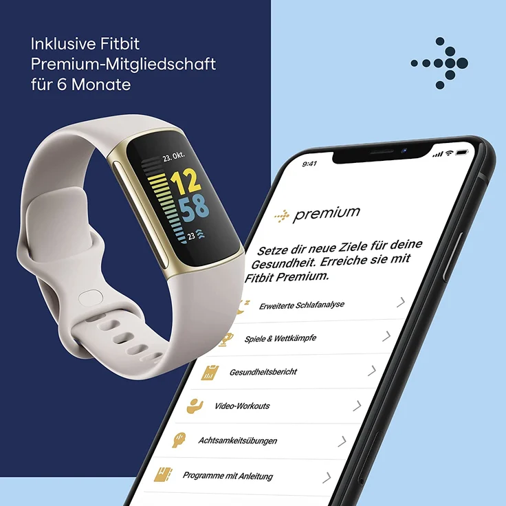 Fitbit Charge 5 Fitness-Tracker GPS, Unisex, Aluminiumgehäuse, Silikonarmband, Lunar White/Soft Gold – Bild 9