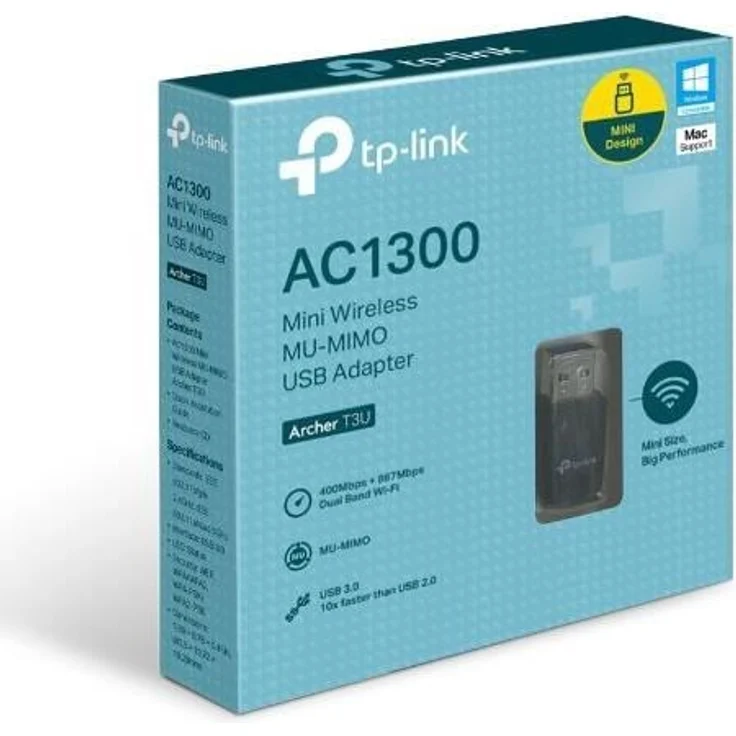 TP-Link Archer T3U AC1300 Dual Band WLAN Adapter (867Mbit-s (5GHz), 400Mbit-s (2,4GHz) 802.11ac, USB 3.0, MU MIMO, unterstützt Windows 10-8.1-8-7-XP,Mac OS X) schwarz – Bild 2