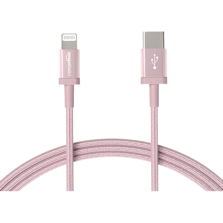 AmazonBasics - USB-C-auf-Lightning-Kabel, geflochtenes Nylon, MFi-zertifiziertes Ladekabel für iPhone, Rotgold, 1,82 m – Bild 1
