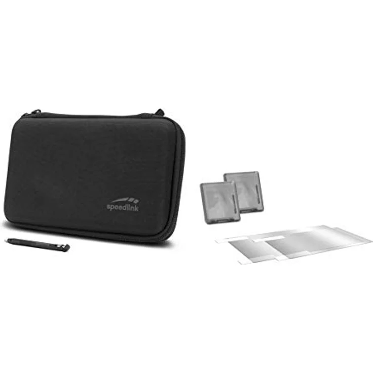 SPEEDLINK 7-in-1 Starter Kit für N2DS XL - Touchscreen-Stift - Box für Spiele - Schutzfolie - Mikrofasertuch - Transporttasche - Schwarz