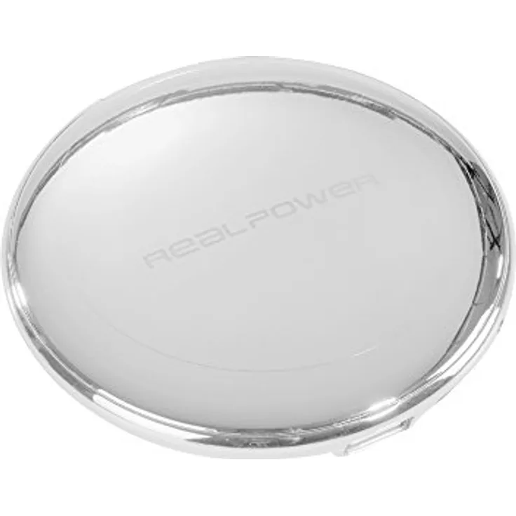 REALPOWER PB 7000 Powerbank 5.000 mAh Ladies Edition mit Schminkspiegel im Deckel Silber