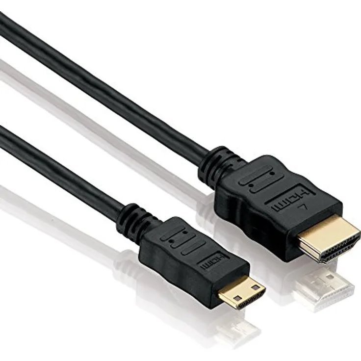 HDSupply HC050-005E High Speed Mini HDMI Kabel mit Ethernet, HDMI-A Stecker (19-polig) auf HDMI-C Stecker (19-polig), 2-fach geschirmt, vergoldete Kontakte, 0,5m, schwarz
