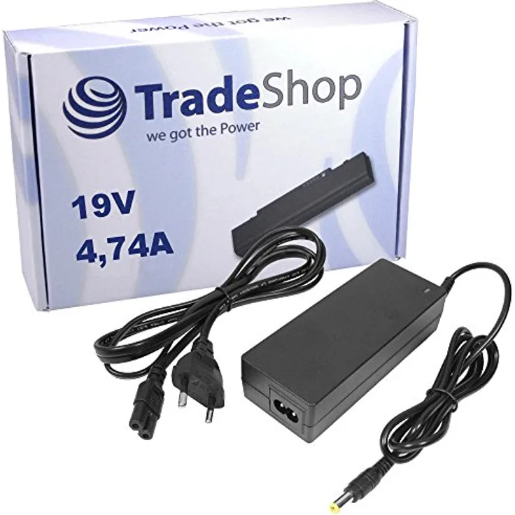 Laptop Laptop Netzteil Ladegerät Ladekabel Adapter 19V 4,74A 90W Stecker 5,5mm x 2,5mm für viele Geräte von Acer, Asus, Dell, Fujitsu, HP/Compaq, MSI, Toshiba, Medion, LG