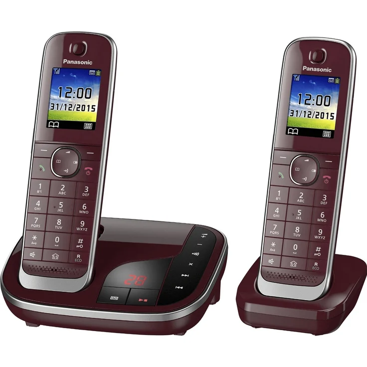 Panasonic KX-TGJ322GR Familien-Telefon mit Anrufbeantworter, Schnurloses Telefon DUO, 2 Mobilteile, strahlungsarm, Anrufschutz, weinrot – Bild 2