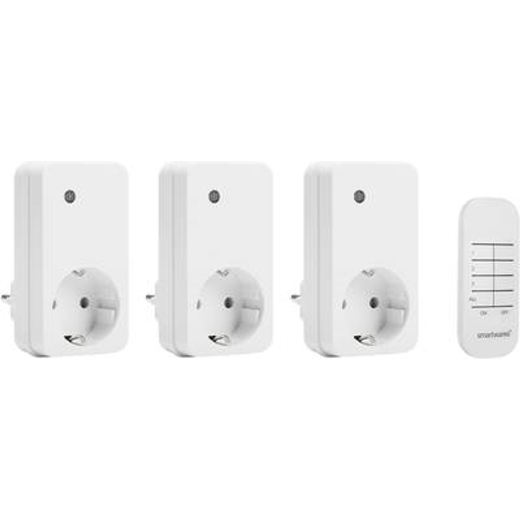 Smartwares Schalter SmartHome Basic Funksteckdosen im 3er Set mit Fernbedienung, HomeWizard kompatibel, SH4-99552, 230 V, Weiß