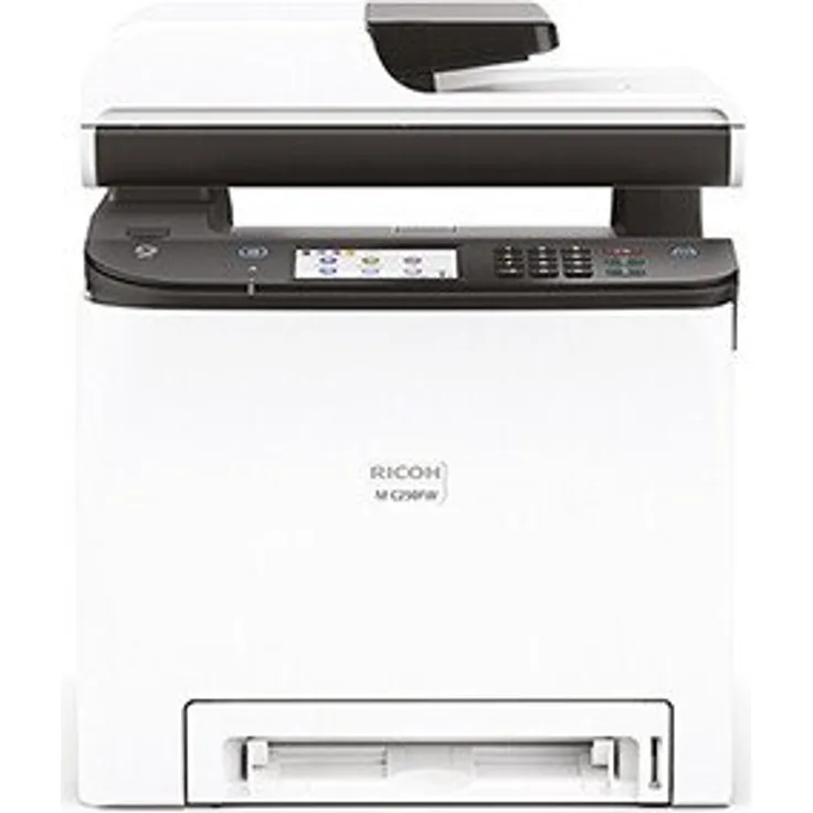 Ricoh M C250FWB (4-in-1) Multifunktionsdrucker - (Laser) Farbe, Druckgeschwindigkeit: 25 s/w, 25 Farbe, Auflösung: 2400 x 600, USB, LAN, WLAN, AirPrint, Cloud Print (947372)