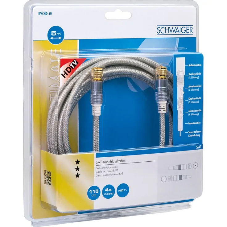 SCHWAIGER -KVCHD50 532- SAT-Empfängerkabel- 5 m Anschlusskabel- 110 dB-Bild- und Tonübertragung-konfektioniert- 75 Ohm-F-Stecker > F-Stecker-weiß