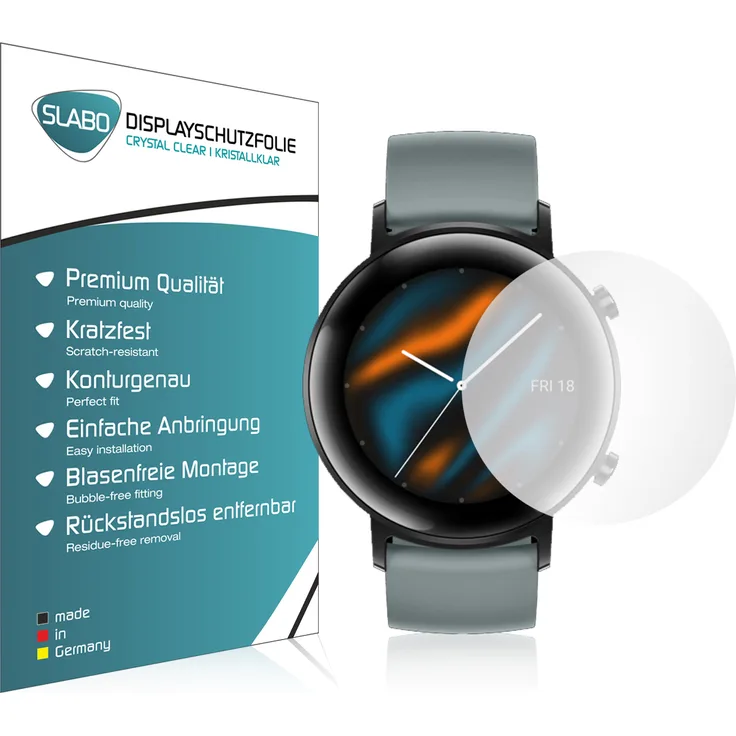 4x Slabo Displayschutzfolie für Huawei Watch GT 2 (42mm) KLAR "Crystal Clear" (verkleinerte Folien) Displayfolie Schutzfolie Folie