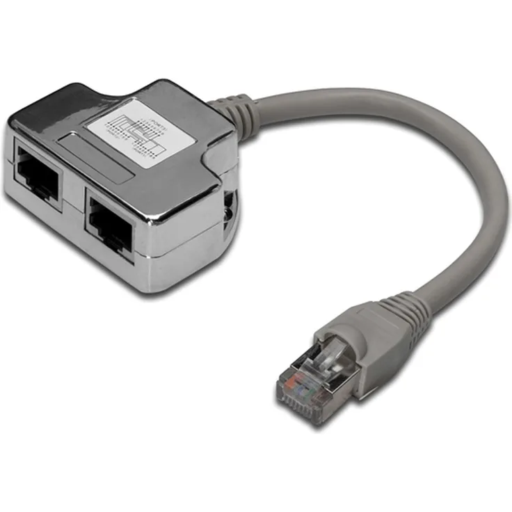 DIGITUS Professional CAT 5e Patchkabel-Adapter, geschirmt, 2x RJ45-Buchse zu 1x RJ45-Stecker, 0,19 m lang, Grau