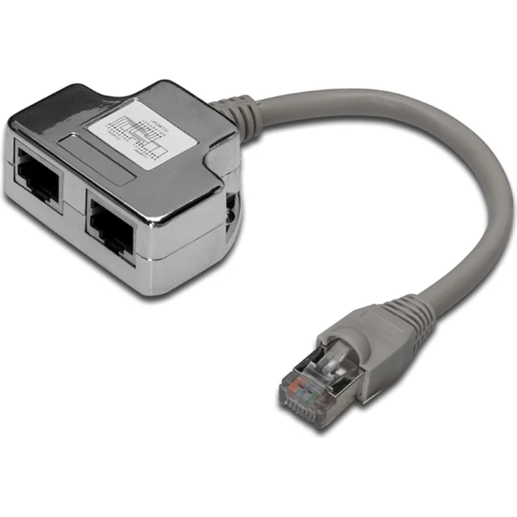 DIGITUS Professional CAT 5e Patchkabel-Adapter, geschirmt, 2x RJ45-Buchse zu 1x RJ45-Stecker, 0,19 m lang, Grau