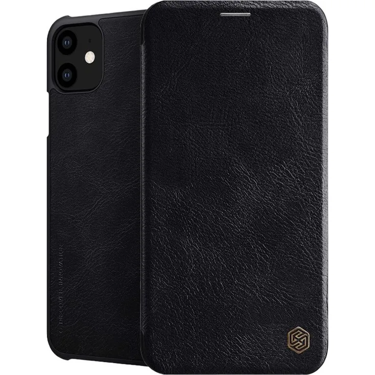 NILLKIN Echtleder Hülle, geeignet für Apple iPhone 12, Book-Style Case, schwarz