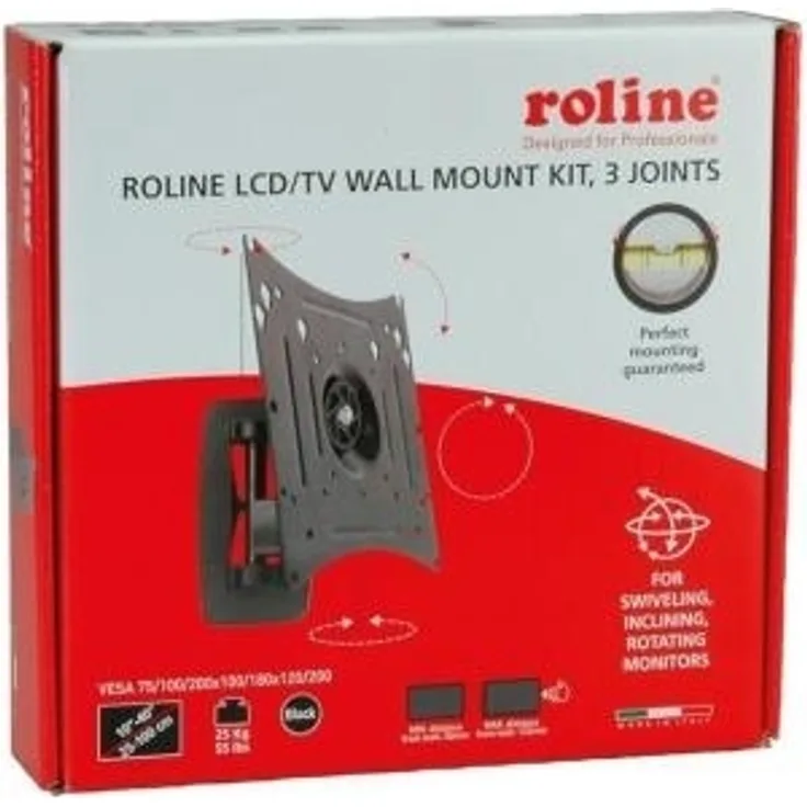 ROLINE TV LCD Wandhalterung, Halterung für Fernseher und Monitor in schwarz, Fernsehhalterung für 10 bis 40 Zoll Bildschirm, 4 Drehpunkte