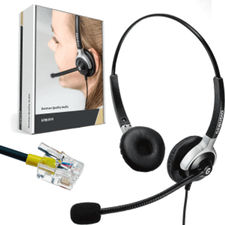 Gequdio Headset Binaural RJ11 kompatibel für Mitel-Avaya-Polycom-Gigas