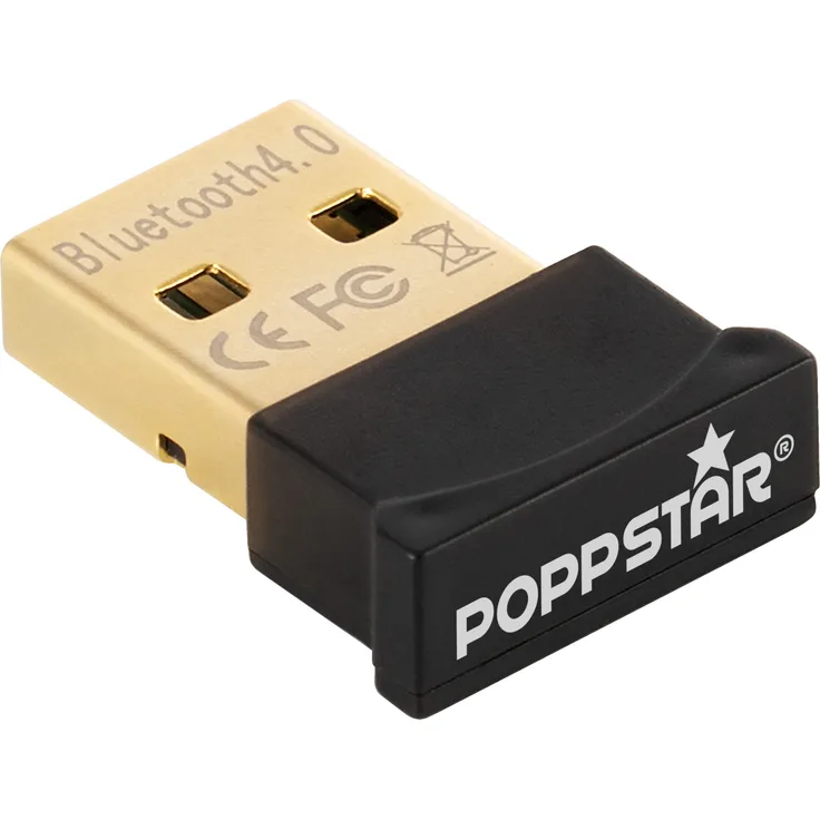 Poppstar USB Bluetooth 4.0 Adapter Stick zum Nachrüsten Plug & Play für PC Windows, Notebook, Reichweite bis 20m