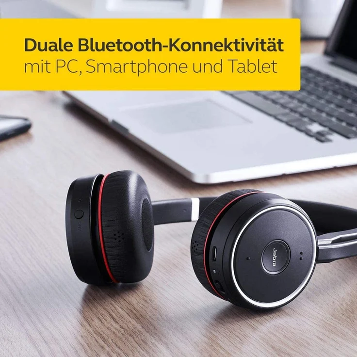 Jabra Evolve 75 UC Wireless Stereo On-Ear Headset, Unified Communications zertifizierte Kopfhörer mit langer Akkulaufzeit, USB Bluetooth Adapter, VoIP-Headset, schwarz – Bild 2