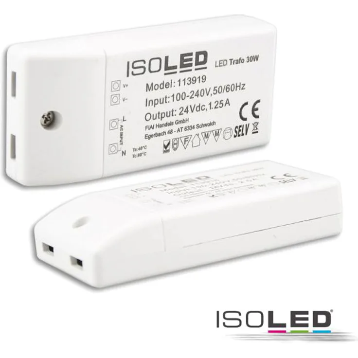 ISOLED LED Trafo 24V-DC, 0-30W, kompakt, SELV