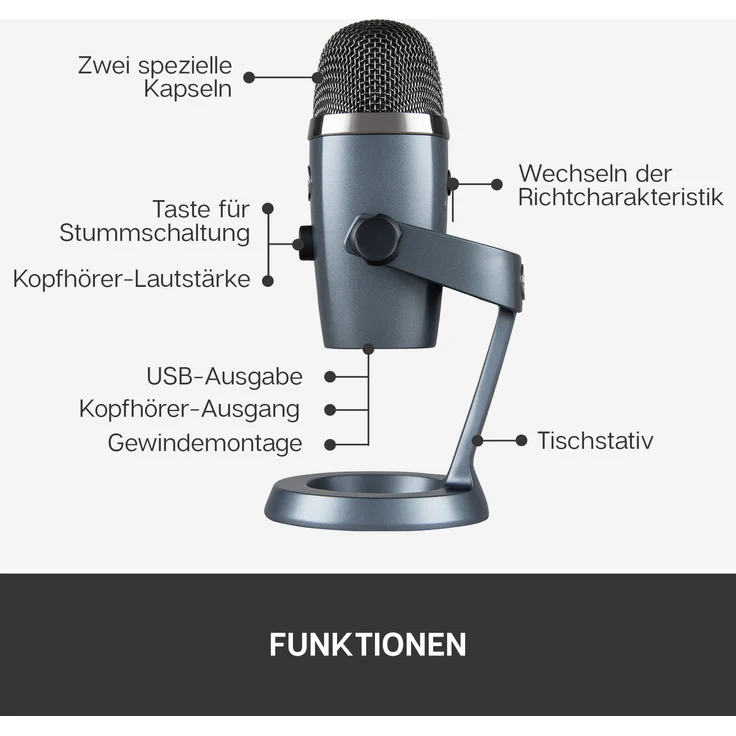 Blue Microphones Yeti Nano USB Mic, Nano Grey, Mikrofon, grau – Bild 4