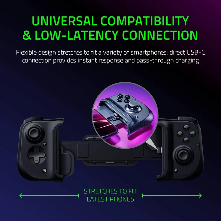 Razer Kishi für Android, Smartphone Gaming Controller, USB-C Anschluss, ergonomisches Design, individuelle Passform für Handys, Analog-Stick, ultra niedrige Latenz, schwarz (RZ06-02900100-R3M1) – Bild 3