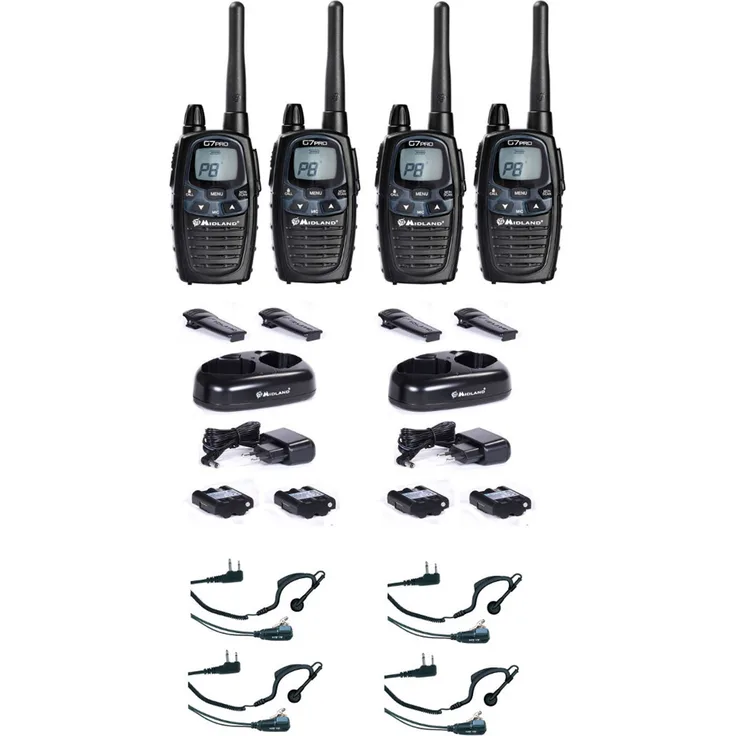 Midland G7 Pro Plus 4er Funkgerätekoffer mit Headsets Funkhandy Funkgeräteset