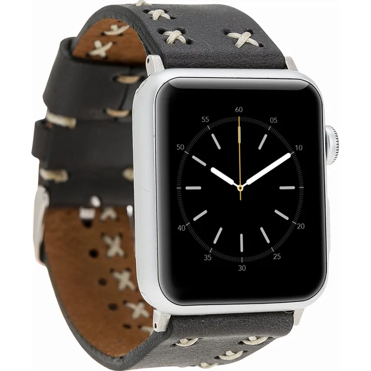 Burkley Apple Watch Leder Armband Vintage Schwarz Ersatz Uhren-Armband in 42/44mm (BA11)