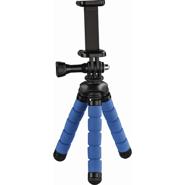 Hama Flex Smartphone-Action Camera 3Bein(e) Schwarz, Blau Stativ - Stative (Smartphone-Action Camera, 3 Bein(e), 14 cm, Schwarz, Blau, 7 cm, Aluminium)