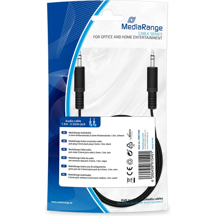 MediaRange Audiokabel, 3.5mm Klinkenstecker-3.5mm Klinkenstecker, 1.5m, schwarz