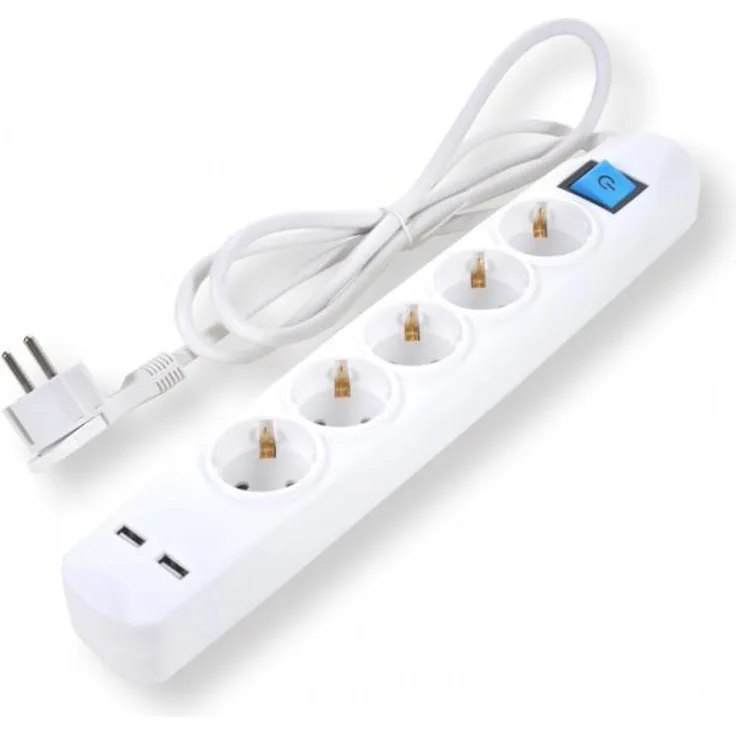 Steckdosenleiste 5fach mit 2 USB-Ladebuchsen 1,5 m weiß