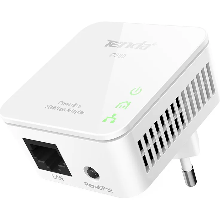 Tenda P200 KIT Powerline Adapter KIT (Zweier Pack, 200 MBit-s, 10-100 LAN, HomePlug AV, Plug & Play, 128-Bit AES Verschlüsselung, Steckdose) weiß