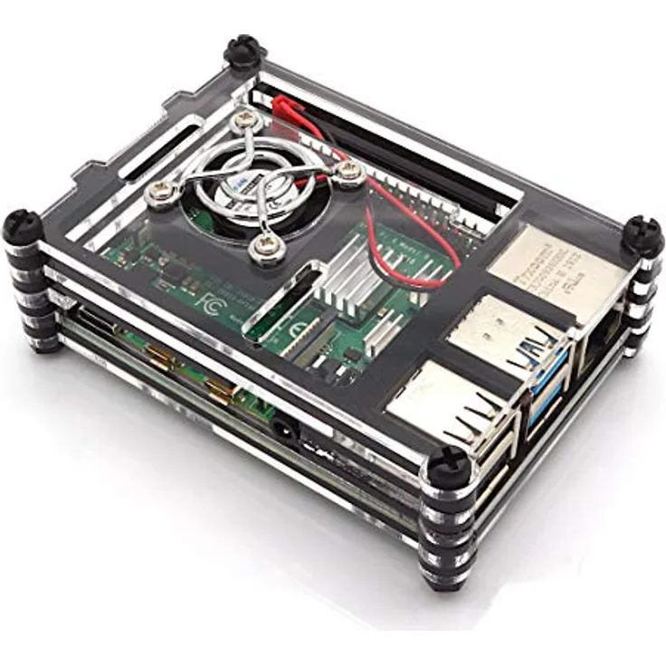 Gehäuse für Raspberry Pi 4 mit Lüfter, stackable, transparent/schwarz