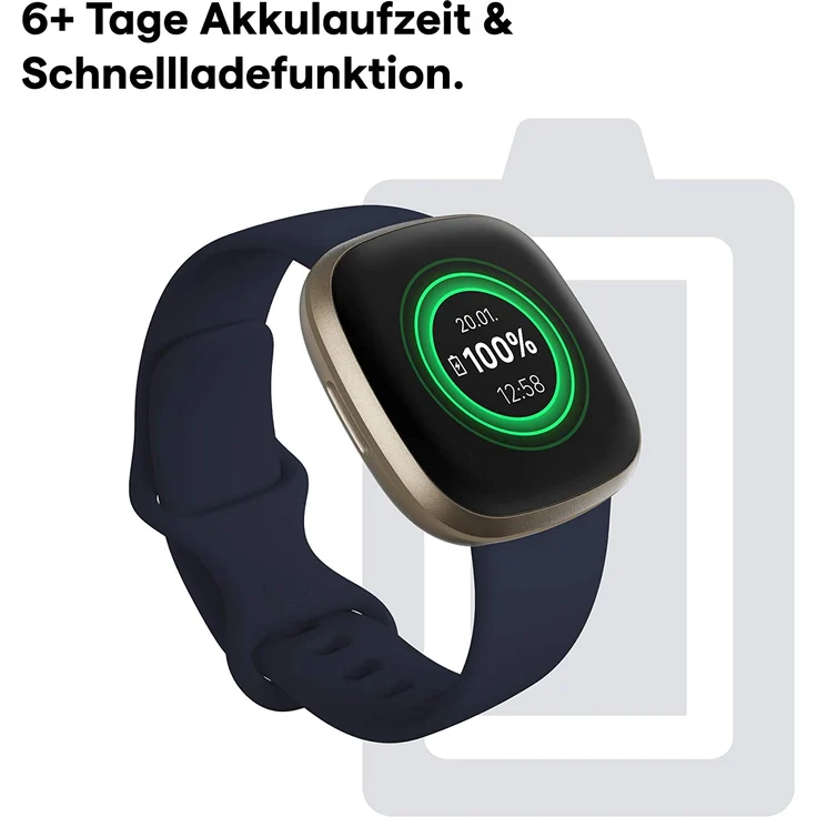 Fitbit Versa 3 Smartwatch GPS, Unisex, S/L, Aluminiumgehäuse, Softgold/Nachtblau – Bild 10