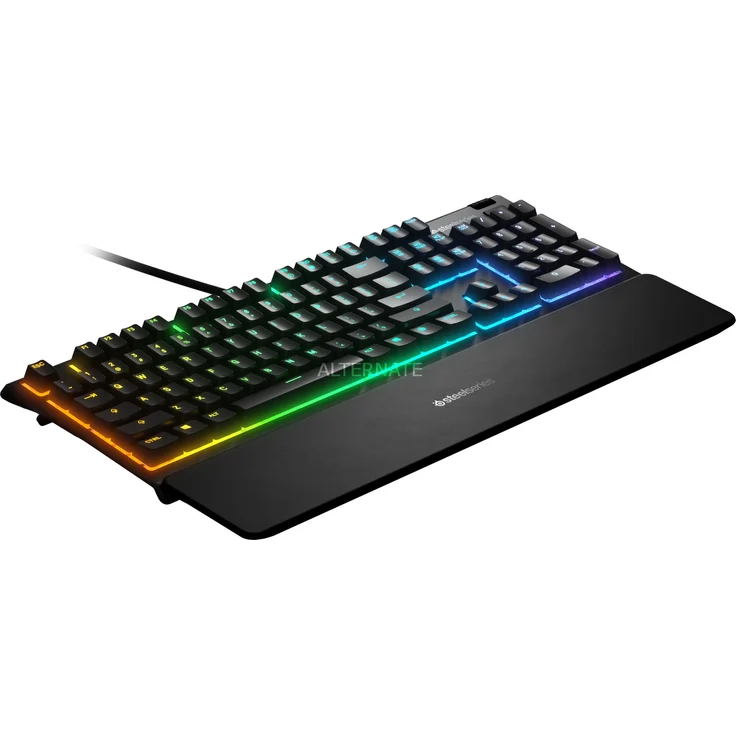 SteelSeries Apex 3 - Gaming Tastatur - 10-Zonen RGB-Beleuchtung - Premium magnetische Handballenauflage - Deutsches (QWERTZ) Layout – Bild 1