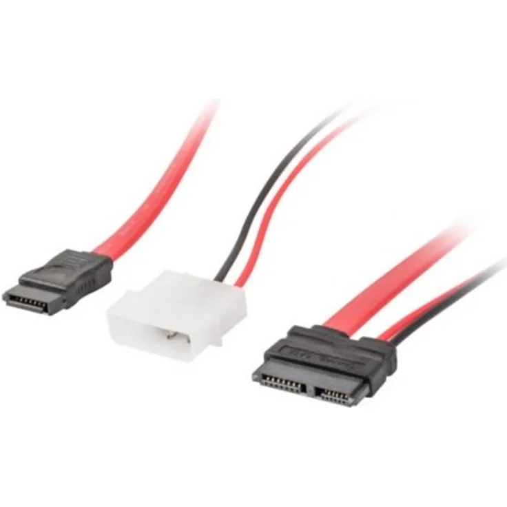 lanberg CA-SASL-10CU-0035-R Sata Slimline Stecker (13Pol) auf Molex (2Pol) und Sata (7Pol) Steckers Netzkabel, 35 cm rot