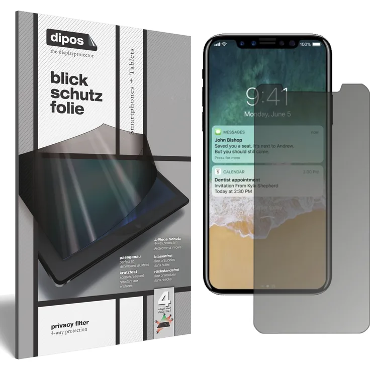 Apple iPhone X Schutzfolie Blickschutzfolie - Privacy Filter Displayschutzfolie mit AntiReflex Effekt