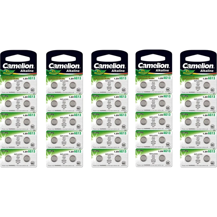 Camelion 12001013B50 Plus Alkaline Knopfzelle (AG13, LR44, LR1154, 357, 50er-Pack, Blister)