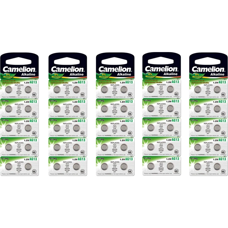 Camelion 12001013B50 Plus Alkaline Knopfzelle (AG13, LR44, LR1154, 357, 50er-Pack, Blister)