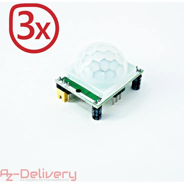 AZDelivery 3er Set HC-SR501 PIR Bewegungssensor Bewegungsmelde Modul für Arduino und Raspberry Pi