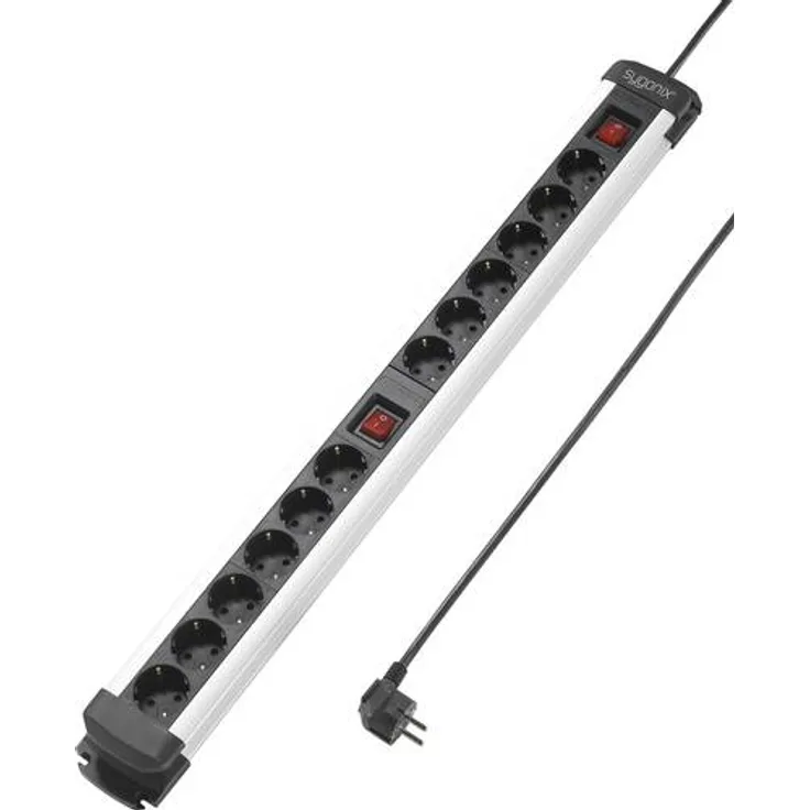 Sygonix SY-4538268 Steckdosenleiste mit Schalter 12fach Black, Silber Schutzkontakt 1St.