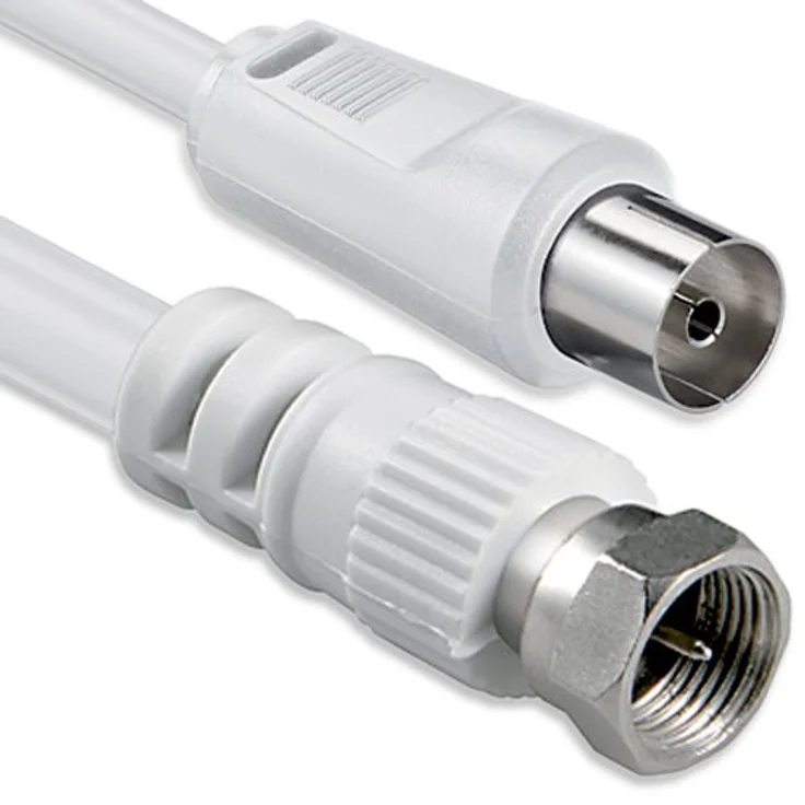 1aTTack Koaxial/SAT Anschluss-Kabel (F-Stecker auf Koaxialkupplung, 1,5m) weiß – Bild 1