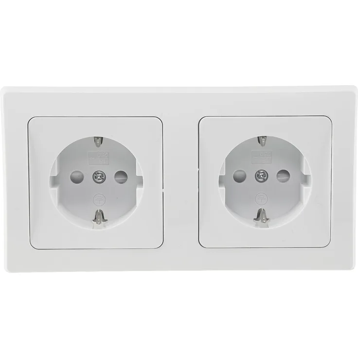 DELPHI Set 2 Steckdo.+ 2-fach Rahmen 250V~/ 16A, Klemmanschluss, weiß