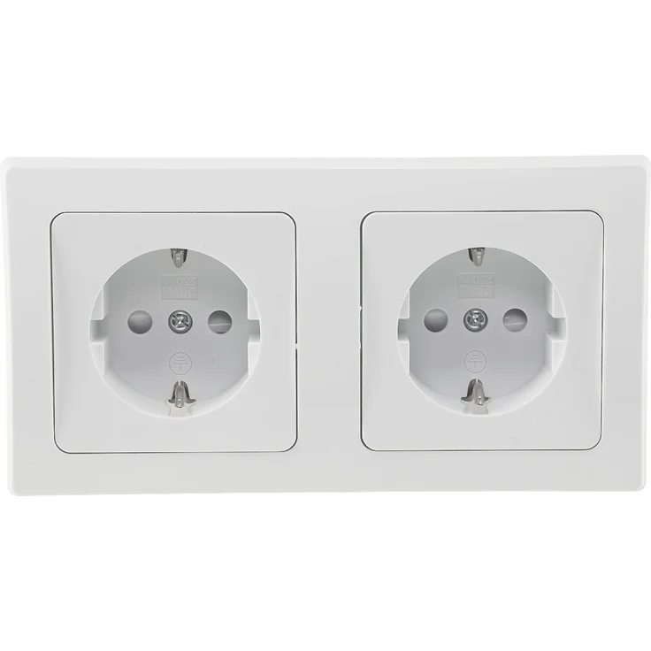 DELPHI Set 2 Steckdo.+ 2-fach Rahmen 250V~/ 16A, Klemmanschluss, weiß
