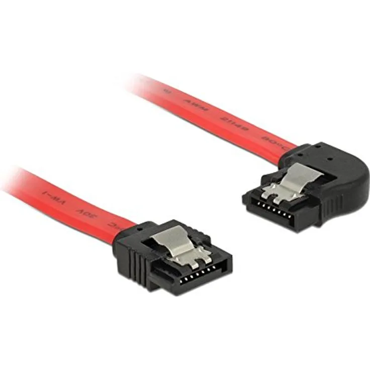 DeLOCK - SATA-Kabel - Serial ATA 150/300/600 - 7-poliges SATA (M) - 7-poliges SATA (M) - 30cm - links abgewinkelter Anschluss, verriegelt - Rot (83963)