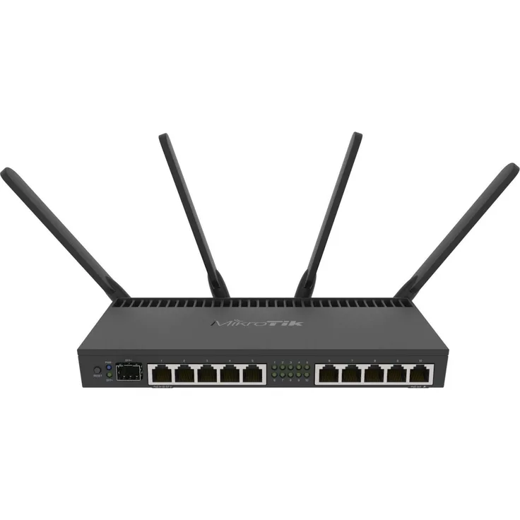 MikroTik RB4011iGS+5HacQ2HnD-IN Dual-Band-Router (2,4 GHz-5 GHz, Wi-Fi 5 802.11ac, 1733 Mbit-s, 802.11a, Wi-Fi 5 802.11acryladeg, Wi-Fi 4 802.11n, Gigabit Ethernet, Mbit-s)
