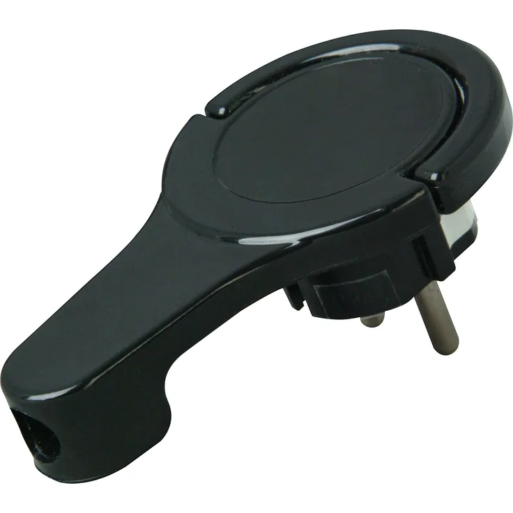 Kopp Schutzkontakt-Winkelstecker, extraflach aus Kunststoff (8mm Höhe), mit Klappgriff und Knickschutz, 250V (16A), für Kabel bis 3x1,5 mm², IP20, schwarz, 172005030